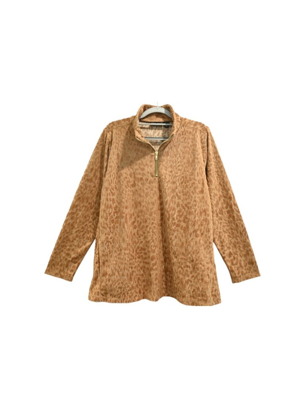 Susan Graver Weekend Burnout Jacquard Knit Half Zip Top Sz S Brown A387774